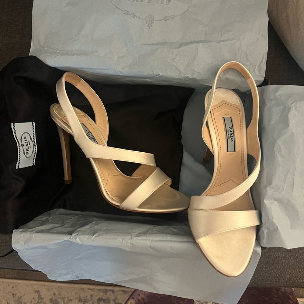 Prada Satin White Heels